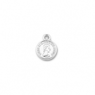 Breloques en m&eacute;tal rond avec la Reine Elizabeth Argent&eacute;