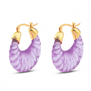 Boucles d'oreilles r&eacute;sine tendance ovale Dor&eacute;-transparent violet