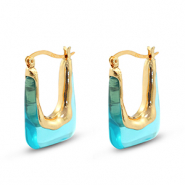 Boucles d'oreilles r&eacute;sine tendance rectangle Dor&eacute;-transparent vert turquoise