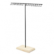 Pr&eacute;sentoir bijoux en forme de T pour colliers avec pied en bois Naturel-noir