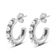 Boucles d'oreilles / puces en acier Inox avec imitations perles Argent&eacute;
