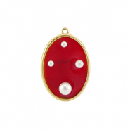 Pendentifs en résine ovale avec perles Doré-rouge-blanc