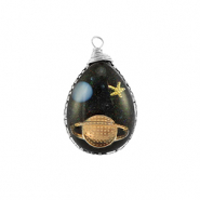 Pendentifs en r&eacute;sine ovale galaxie Argent&eacute;-bleu-dor&eacute;-paillet&eacute;