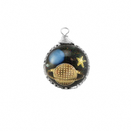 Pendentifs en résine rond galaxie Argenté-bleu-doré-pailleté