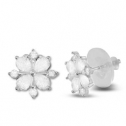 Métal TQ laiton boucles d'oreilles / puces d’oreilles zirconium fleur Argenté