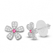 Métal TQ laiton boucles d'oreilles / puces d’oreilles zirconium fleur Argenté