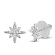 Métal TQ laiton boucles d'oreilles / puces d’oreilles zirconium étoile Argenté