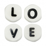 Perles lettres en c&eacute;ramique - LOVE Blanc-noir