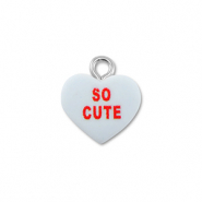 Pendentifs en résine coeur "SO CUTE" Bleu clair-rouge
