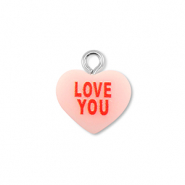 Pendentifs en résine coeur "LOVE YOU" Rose clair-rouge