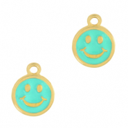 Breloques en m&eacute;tal DQ smiley Dor&eacute;-turquoise (sans nickel)