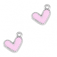 Breloques en métal DQ coeur Argenté antique-rose lilas (sans nickel)
