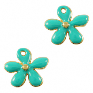 Breloques en métal DQ fleur Doré-turquoise (sans nickel)