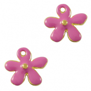 Breloques en métal DQ fleur Doré-rose magenta (sans nickel)