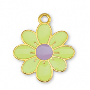 Breloques en m&eacute;tal DQ fleur Jaune citron-Lilas-Dor&eacute; (sans nickel)