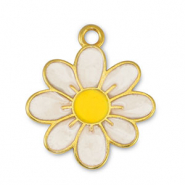 Breloques en m&eacute;tal DQ fleur Perle Blanc-Jaune-Dor&eacute; (sans nickel)