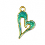 Breloques en m&eacute;tal DQ coeur Paillet&eacute; Turquoise-Dor&eacute; (sans nickel)