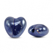 Perles en c&eacute;ramique DQ grecque coeur Blue fonc&eacute;