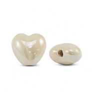 Perles en céramique DQ grecque coeur Blanc cassé
