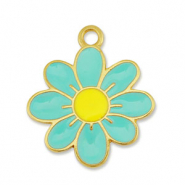 Breloques en m&eacute;tal DQ fleur Dor&eacute;-veraman bleu-jaune (sans nickel)