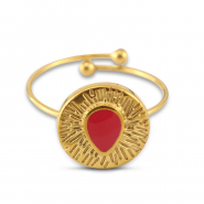 Bagues en acier inox &eacute;maill&eacute;es rond avec goutte Dor&eacute;-rose magenta