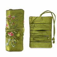 Trousse &agrave; bijoux de voyage avec fleurs Verte olive