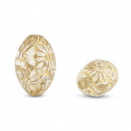 Perles acryliques ovale avec fleurs Transparent-doré