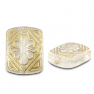 Perles acryliques rectangle avec fleur Transparent-doré