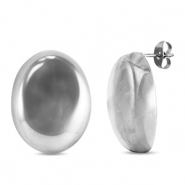 Boucles d'oreilles / puces d&rsquo;oreilles en acier Inox ovale Argent&eacute;