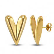 Boucles d'oreilles / puces d&rsquo;oreilles en acier Inox coeur Dor&eacute;