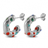 Boucles d'oreilles / puces d’oreilles en acier Inox Argenté-rouge-bleu-vert