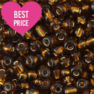 Perles de rocailles 8/0 (3mm) Marron cognac doublure argent&eacute;