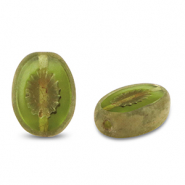 Perles tch&egrave;ques TBC kiwi 14x10mm Transparent vert olive-marron