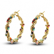 Boucles d'oreilles tendance perles torsad&eacute; Multicolor-dor&eacute;