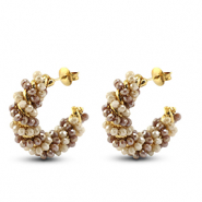 Boucles d&rsquo;oreilles facett&eacute;es torsad&eacute; Marron AB-beige AB-dor&eacute;