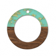 Pendentifs en bois rond Vert transparent-dor&eacute;-marron