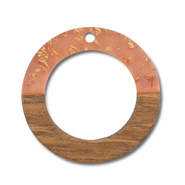 Pendentifs en bois rond Orange transparent-dor&eacute;-marron
