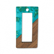 Pendentifs en bois rectangle Bleu transparent-doré-marron