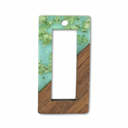 Pendentifs en bois rectangle Vert transparent-doré-marron