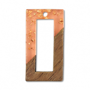 Pendentifs en bois rectangle Orange transparent-doré-marron