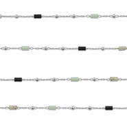 Appr&ecirc;ts en acier inox cha&icirc;ne maille jaseron M&eacute;lange de pierres naturelles tube Argent&eacute;-noir-gris