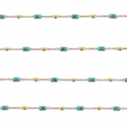 Appr&ecirc;ts en acier inox cha&icirc;ne maille jaseron Howlite tube Dor&eacute;-turquoise