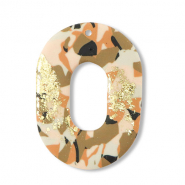 Pendentifs en polymère ovale Marron-rose-blanc-doré