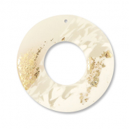 Pendentifs en polymère rond Blanc cassé-beige-doré