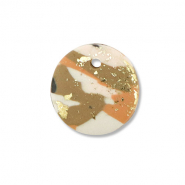 Pendentifs en polymère rond Marron-rose-blanc-doré