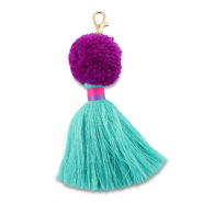 Porte-clés pompom avec glands Violet-turquoise-fuchsia