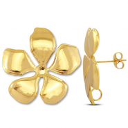 Appr&ecirc;ts en acier Inox boucles d'oreilles / puces d&rsquo;oreilles fleur avec anneau Dor&eacute;