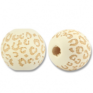 Perles en bois rond 16mm le motif Blanc cassé-naturel