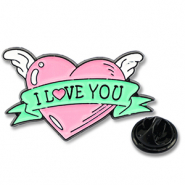 Pins coeur avec aile "I love you" Rose-vert-blanc