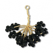 Pendentifs en perles de verre fleur Dor&eacute;-noir